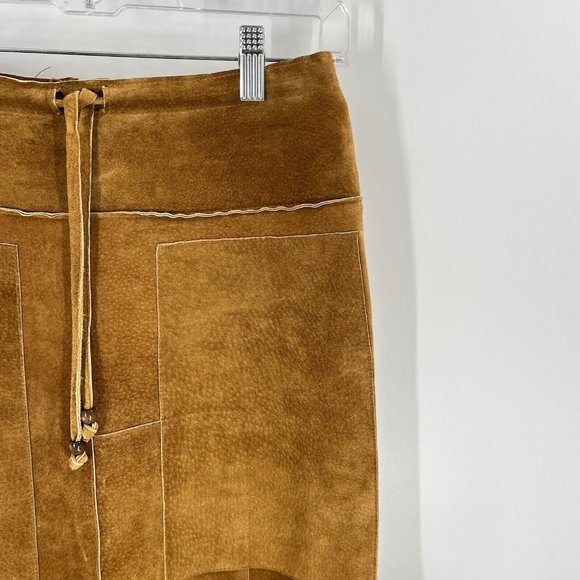 Wilsons Leather Brown A Line Midi Skirt Pockets Sz 4 - Picture 3 of 5